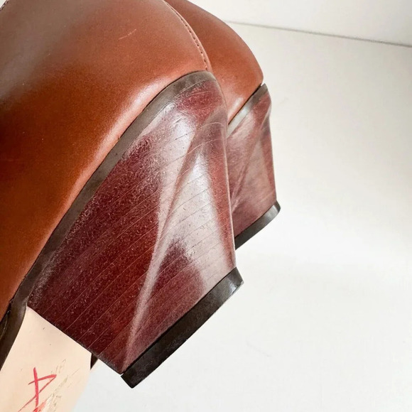 Vintage Leather Tucci Made in Italy Brown Unique Heel Loafers Shoeties 8 - Picture 11 of 15